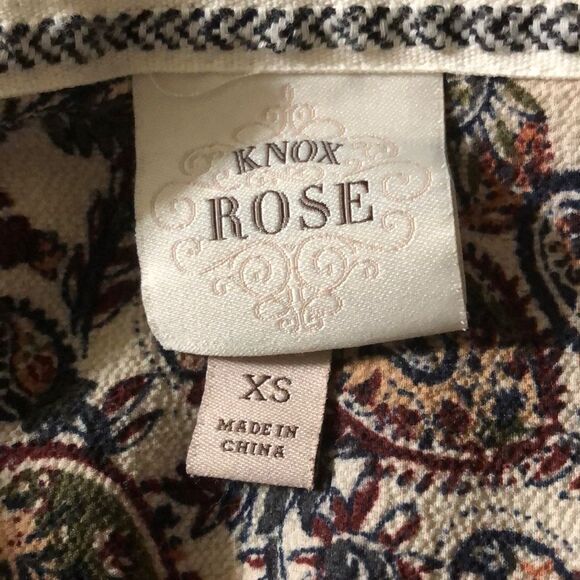 Knox Rose top XS bohemian tassel tie peasant textured paisley print - Picture 4 of 5